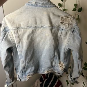 Crop distressed denim jacket